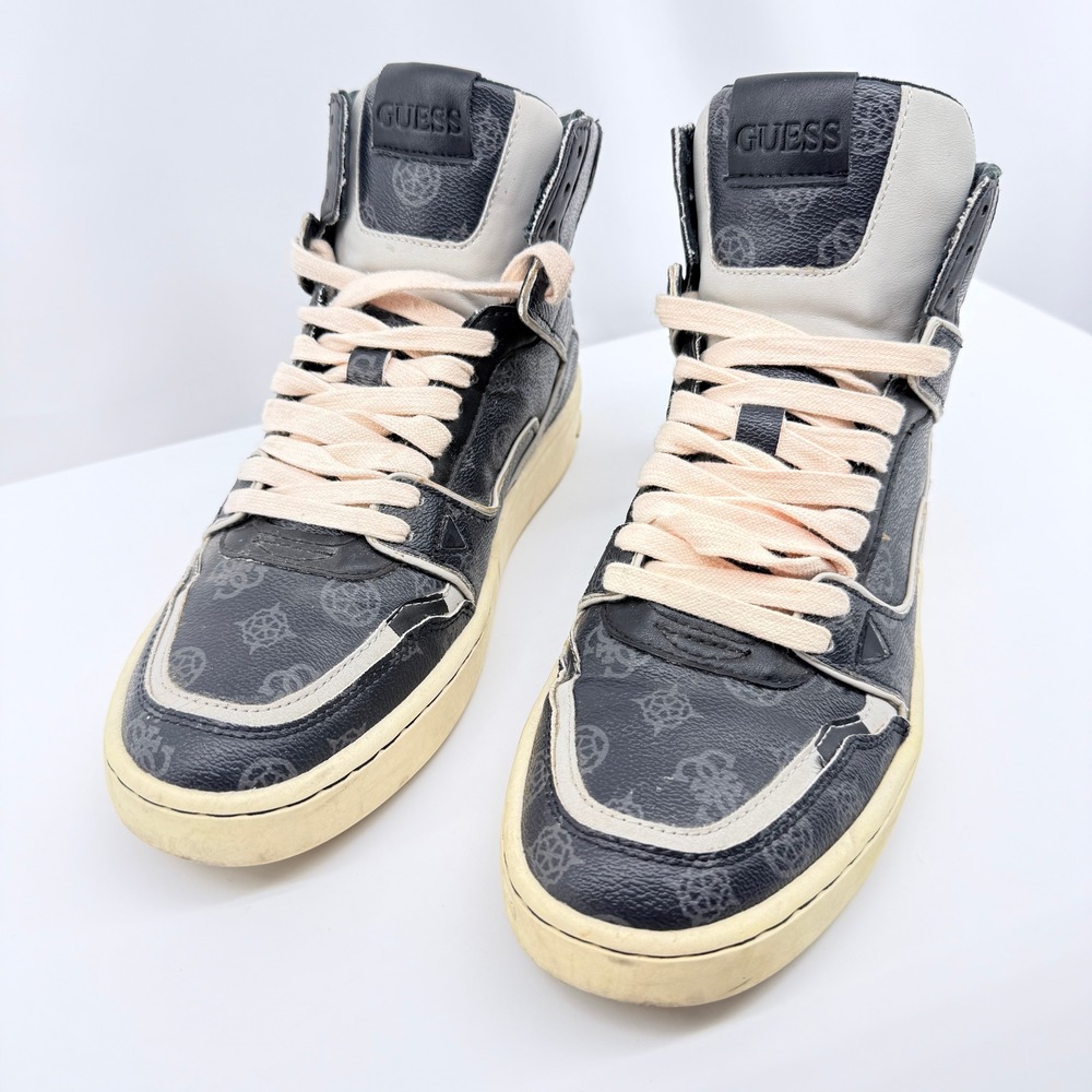 GUESS Verona High Top Sneakers Womens 9 Grey Black Monogram Logo Retro - Picture 2 of 13